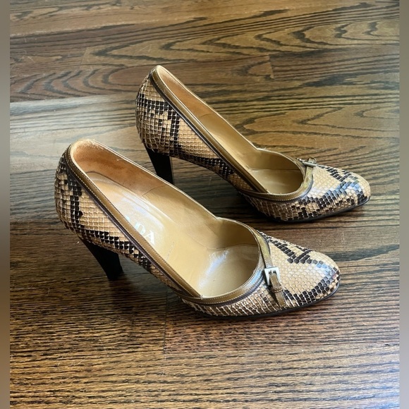 Prada Womens Snakeskin Leather Stiletto High Heels Buckle Shoes Sz. 38 brown tan - Picture 10 of 11